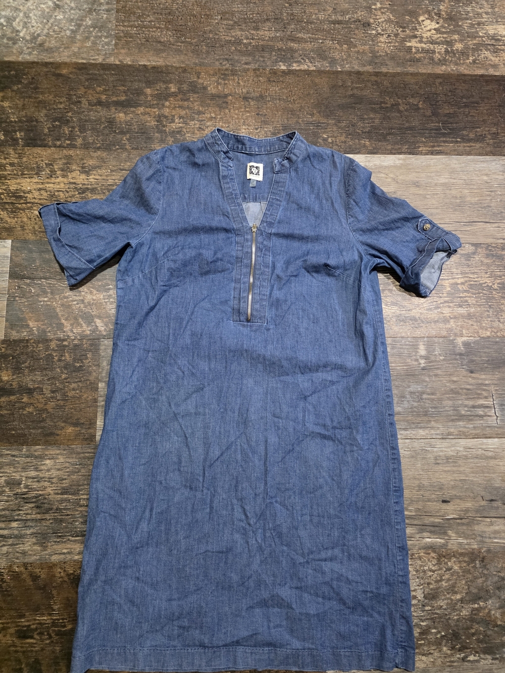 Anne Klein Indigo Short Sleeve Zip Front Shirt Dress
